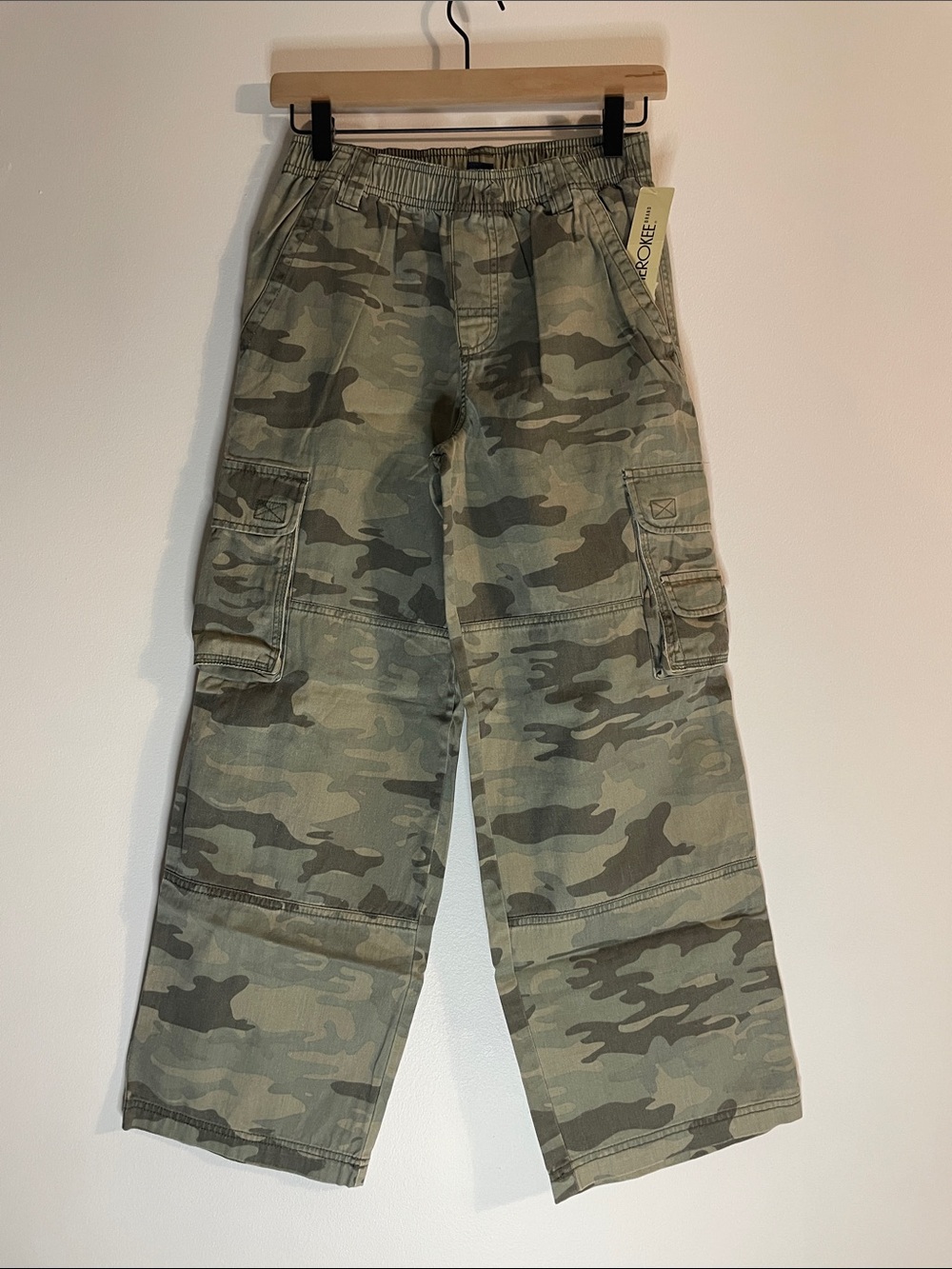 Cherokee Camo Camouflage Cargo Pants 100% Cotton Olive Green Youth Kids Large